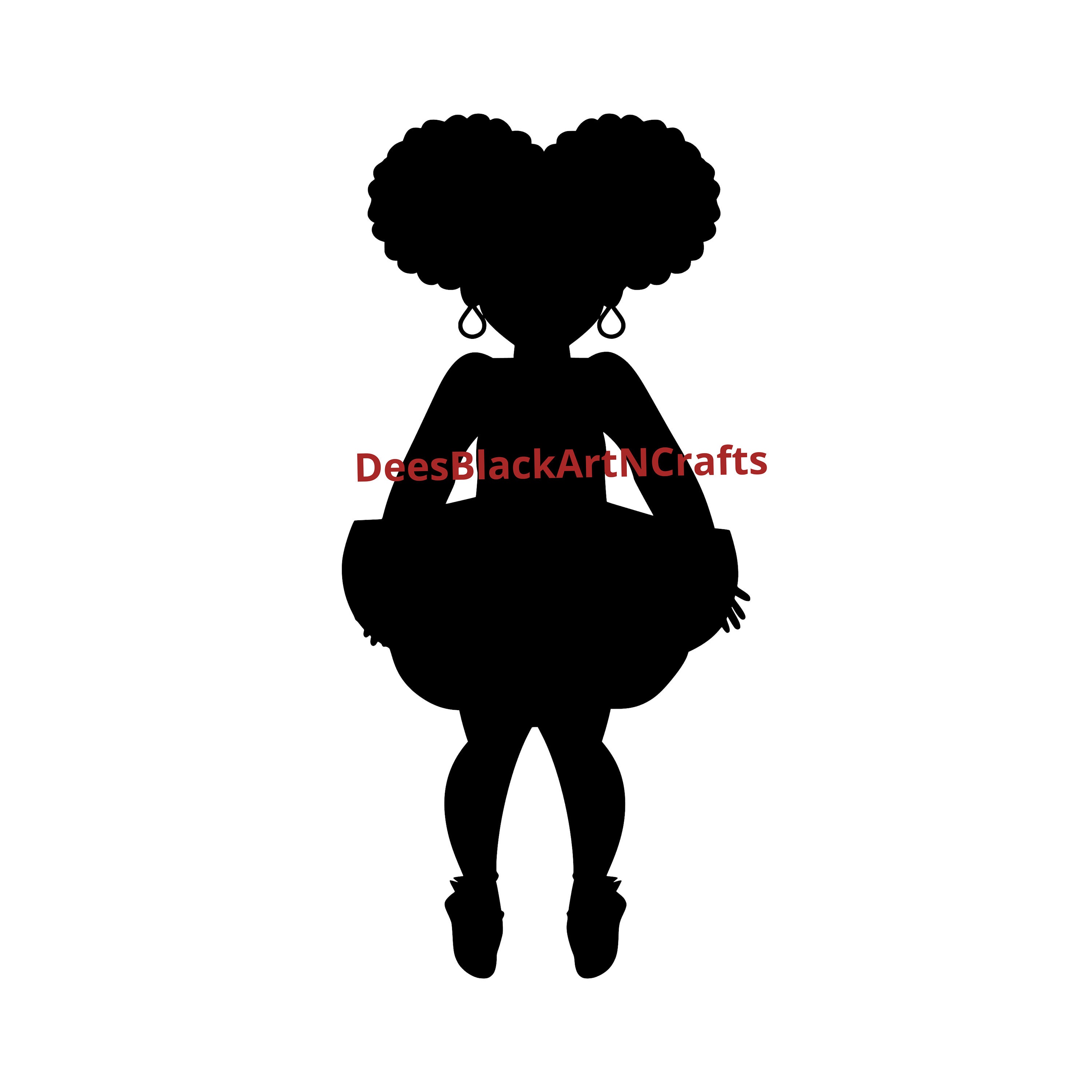 African American Girl With Puffs Silhouette Digital Print Download PNG