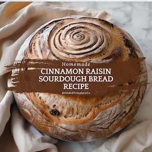 Receptkaart kaneel rozijnen zuurdesembrood | Recept voor ambachtelijk brood Afdrukken | Digitale pdf-download