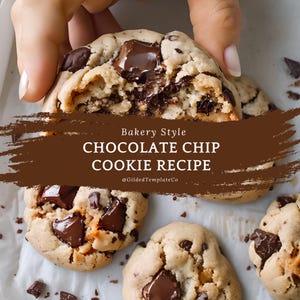 Receptkaart Chocolate Chip Cookie | Dikke gastronomische koekjes | Gevulde chocoladekoekjes | Digitale download