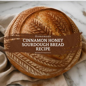 Receptkaart voor kaneel/honingzuurdesembrood | Gearomatiseerd zuurdesembrood | Recept voor zelfgemaakt ambachtelijk brood Afdrukken | Digitale pdf-download