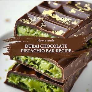 Receptkaart chocoladereep Dubai | Recept met pistachechocolade Afdrukken | Viraal gastronomisch dessert | Digitale download