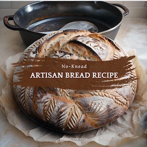 Receita de pão artesanal sem sova para imprimir | Cartão de receita de pão caseiro | Alternativa de fermento natural | Download digital