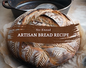 No-Knead Artisan Bread Recipe Print Out | Homemade Bread Recipe Card | Sourdough Alternative | Digital Download
