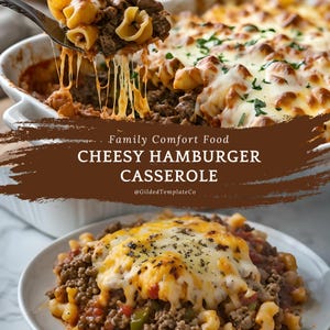 Cheesy Hamburger Casserole Recipe Card | Easy Dinner Recipe Print Out | Family Comfort Food & Holiday Meal Idea | Digital Download