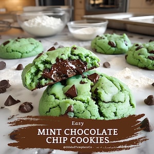BESTE RECEPT: mint-chocoladekoekjes, gastronomische koekjes, recept afdrukken, eenvoudig dessert, digitale download pdf