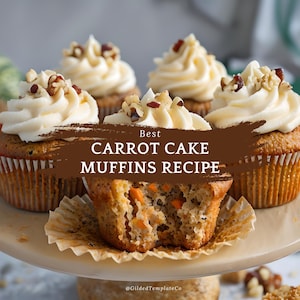 BESTE RECEPT: worteltaartmuffins met roomkaasglazuur | Gebakken producten in bakkerijstijl | Afdrukbare receptenkaart | Digitale download