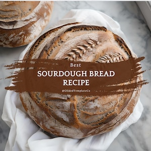 Receptkaart voor het beste zuurdesembrood | Eenvoudig ambachtelijk brood | Digitale pdf-download