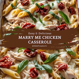 Marry Me Chicken Ovenschotel Receptkaart | Eenvoudig dinerrecept afdrukken | Idee voor comfortvoedsel voor het hele gezin | Digitale download