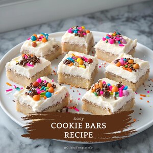 BEST carte de recette de barre à biscuits | Barres de biscuits au sucre givrées gastronomiques | Assiette à dessert simple | Meilleure recette de dessert à imprimer | Téléchargement numérique