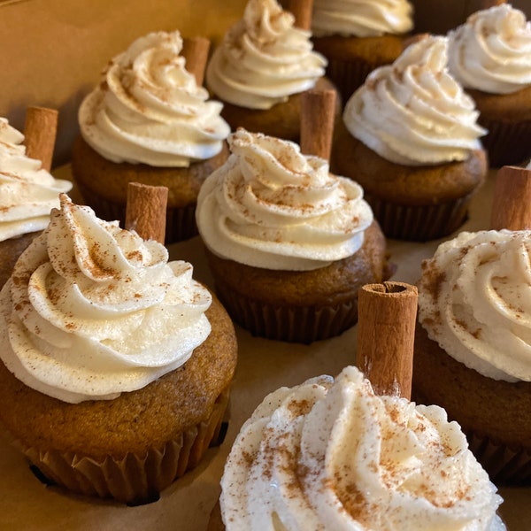Pumpkin Spice  cupcakes with cream cheese frosting.