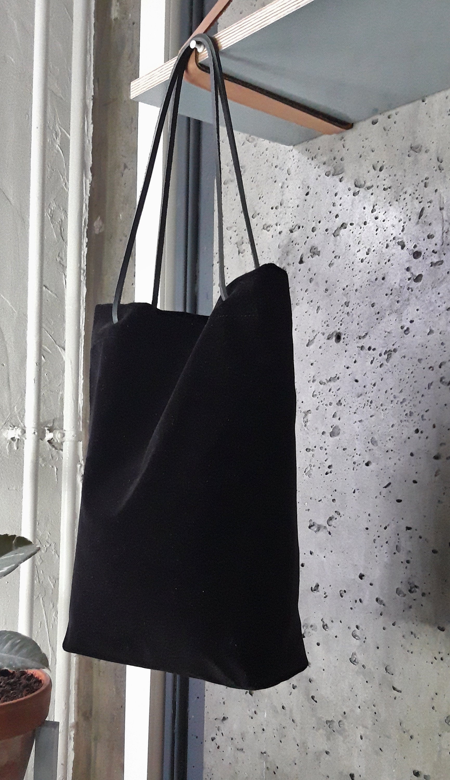 TOTAL BLACK Tote Velvet bag for women Velvet Washable cotton Etsy