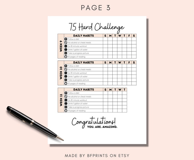 75 Hard Challenge Tracker Printable 75 Day Weight Loss Etsy New Zealand