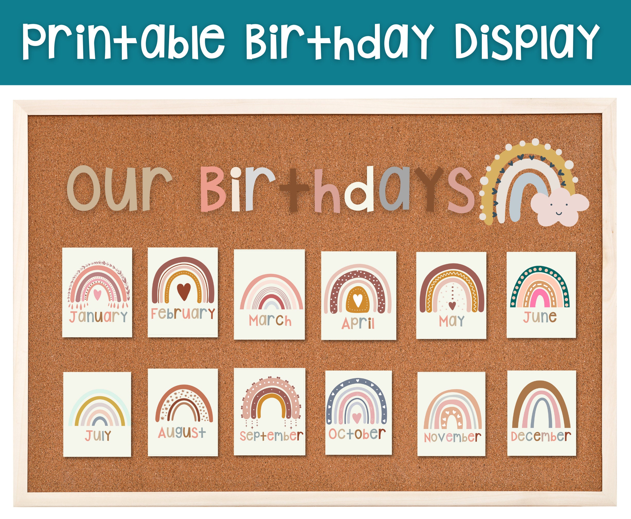 Class Birthdays Printable Display Birthday Bulletin Board Etsy Uk