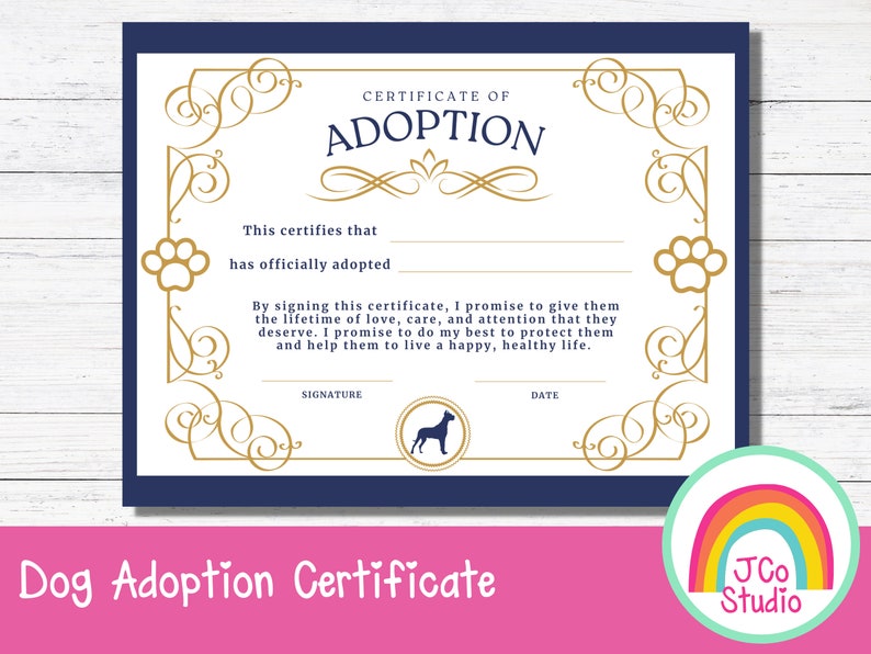 Dog Adoption Certificate Printable Puppy Adoption Sign Puppy - Etsy