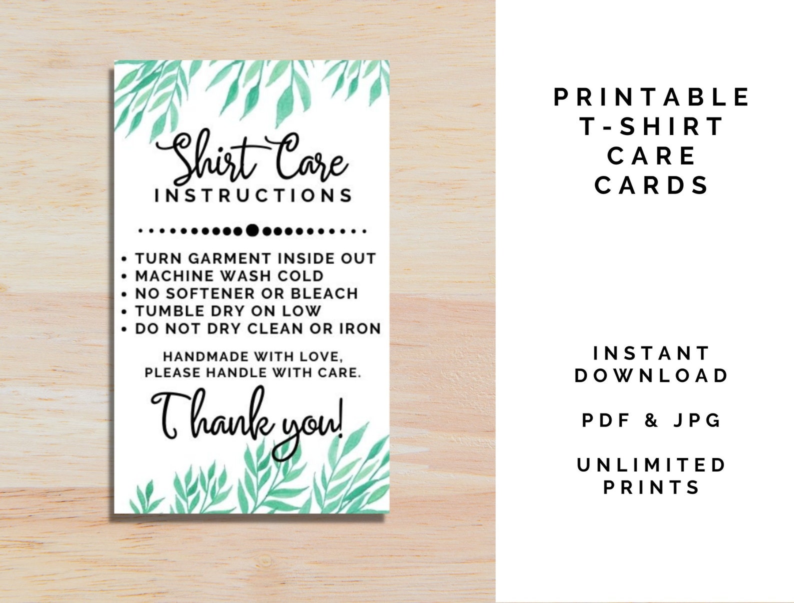 T-shirt Care Card READY TO PRINT Digital Files Printable | Etsy