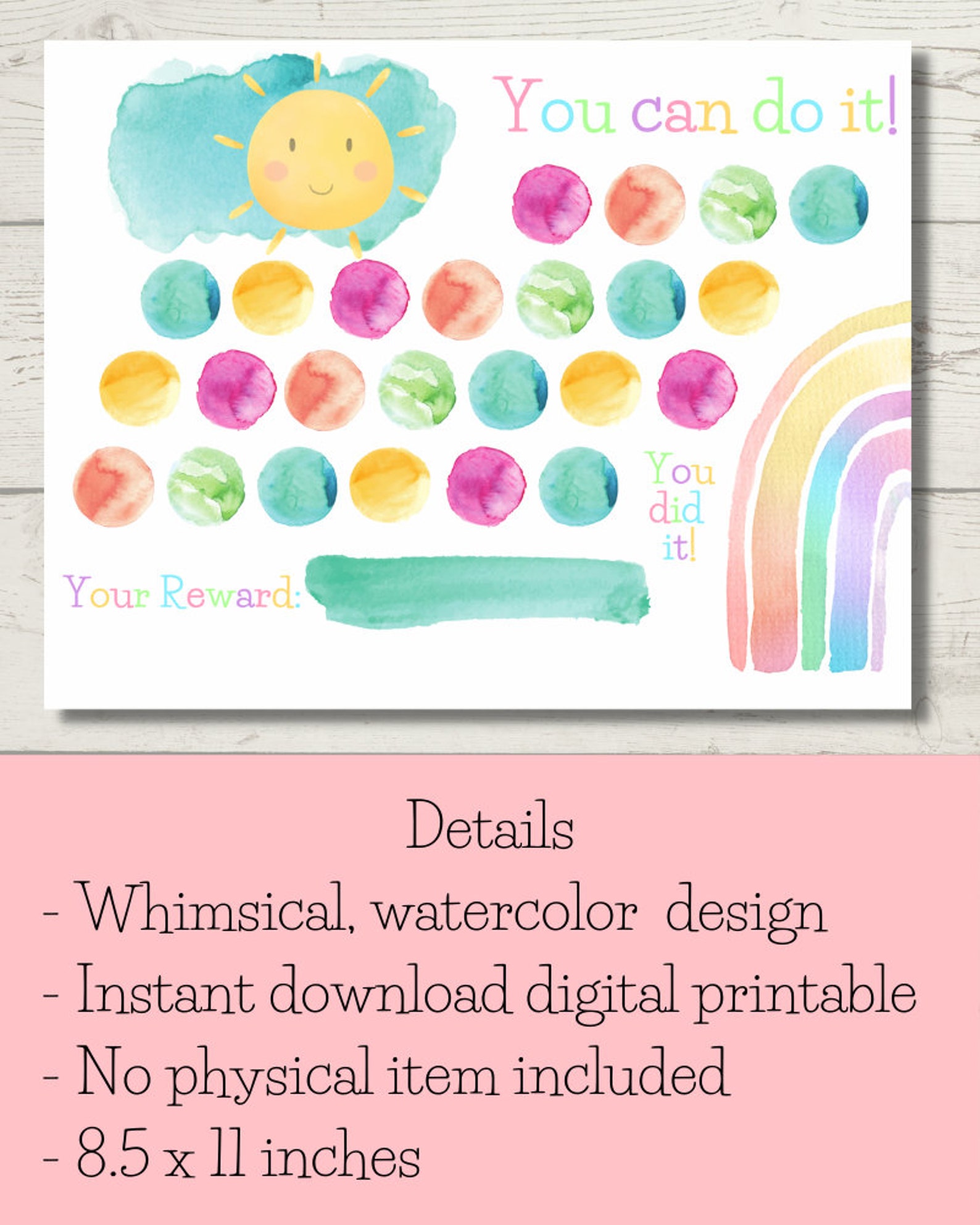 printable rainbow reward chart girls sticker chart etsy