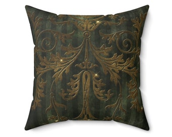 Dunkelgrünes Vintage Boudoir Kissen | Gothic Boudoir Dekor | Boudoir Kissen | Boudoir Dekokissen | Gesponnenes quadratisches Polyester-Kissen