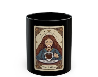 La taza negra de la carta del tarot del café (11oz, 15oz) / Carta del tarot y amante del café / Taza de tarot divertida / Arte del café del tarot