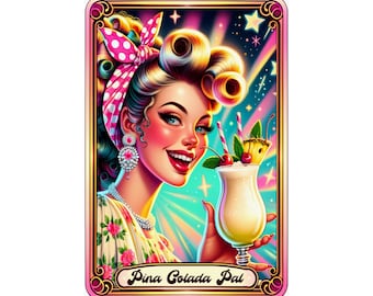 Pina Colada Tarot Card Pin Up Girl Cocktail Matte Vertical Posters - Divertido Vintage Alcohol Beber Ilustración Sarcástica Wall Art Regalos
