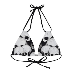 Skulls Strappy Triangle Bikini Top | Psychedelic Gothic Skull Goth Emo Heavy Metal Punk Occult