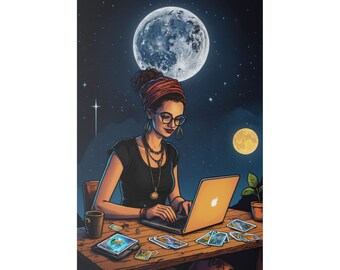 Digital nomadcanvas med flickmotiv | Perfekt konstverk för coworking- och coliving-utrymmen | Premium matt canvas, sträckt, 1,8 cm | Flera storlekar