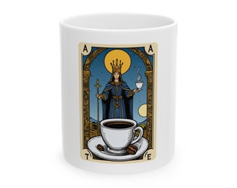 Mystische Kaffee-Tarot-Karte Keramiktasse (11 Unze, 15 Unze) | Tarot-Karte und Kaffee-Liebhaber | Lustige Tarot-Becher | Tarot-Kaffeekunst