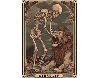 Fuerza Divertido Esqueleto Tarot Carta Mate Carteles Verticales / Múltiples Tamaños / Tarot Sarcástico / Cartel de Tarot Divertido