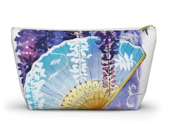 Weiß Chinesischer Aquarell Fächer und Blumen Mahjong Tile Bag | Mahjong Taschen für Fliesen | Mah Jongg Tasche | Tasche für Mahjong Steine