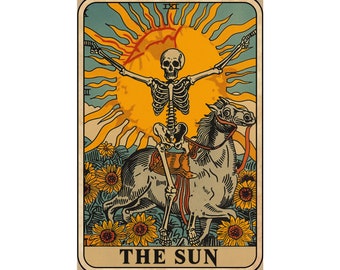 El Sol Divertido Esqueleto Tarot Carta Mate Carteles Verticales / Múltiples Tamaños / Tarot Sarcástico / Cartel de Tarot Divertido