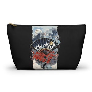 Chinese Watercolor Fans and Flowers Black Mahjong Tile Bag | Mahjong Bags For Tiles | Mah Jongg Bag | Bag For Mahjong Tiles