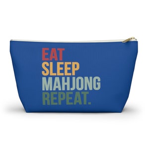 Eat Sleep Mahjong Repeat (Blue) Mahjong Tile Bag | Mahjong Bags For Tiles | Mah Jongg Bag | Bag For Mahjong Tiles | Mahjong Tile Storage Bag