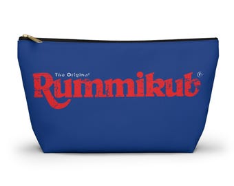 Dark Blue (White) Retro Rummikub Logo Distressed Grunge Effect Tile Bag | Storage Bag for Rummikub Tiles| Rummikub Travel Pouch | Rummikub