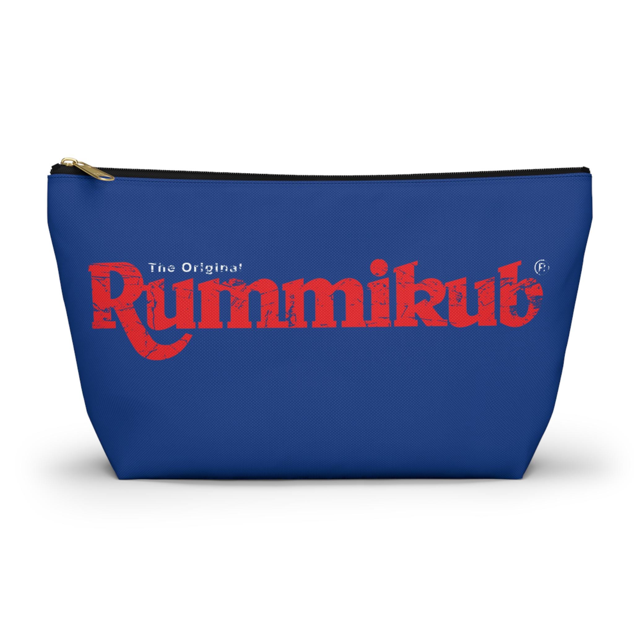 Dunkelblau (weiß) Retro Rummikub Logo Distressed Grunge-Effekt Fliesentasche | Aufbewahrungstasche für Rummikub Tiles| Rummikub Reisetasche | Rummikub
