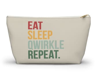 Eat Sleep Qwirkle Repeat (Beige) | Qwirkle Storage Bag | Qwirkle Bag For Tiles | Qwirkle Travel Pouch