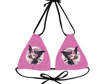 Haut de bikini triangle rose gothique pastel fée à lanières