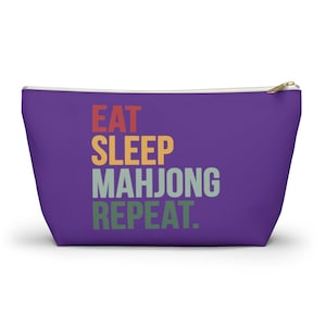 Eat Sleep Mahjong Repeat (Purple) Mahjong Tile Bag | Mahjong Bags For Tiles | Mah Jongg Bag | Bag For Mahjong Tiles | Mahjong Storage