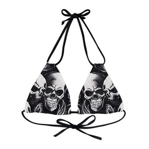 Gothic Skull Pattern Strappy Triangle Bikini Top | Psychedelic Gothic Skull Goth Emo Heavy Metal Punk Occult