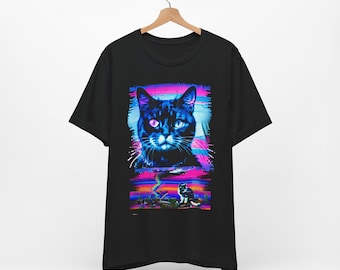 Psychedelic Weirdcore Cat T-Shirt - Trippy Vaporwave Alt Clothing, Rave Gear, Grunge Clothes, Harajuku Punk