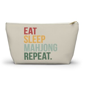 Eat Sleep Mahjong Repeat (Beige) Mahjong Tile Bag | Mahjong Bags For Tiles | Mah Jongg Bag | Bag For Mahjong Tiles | Mahjong Storage Bag
