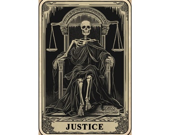 Justicia divertido esqueleto tarot tarjeta mate carteles verticales / múltiples tamaños / tarot sarcástico / cartel de tarot divertido