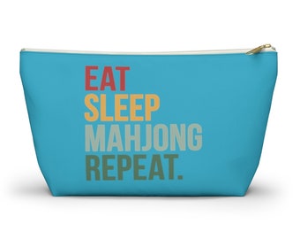 Eat Sleep Mahjong Repeat (Turquoise) Mahjong Tile Bag | Mahjong Bags For Tiles | Mah Jongg Bag | Bag For Mahjong Tiles | Mahjong