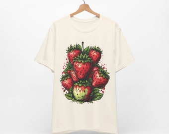 Chemise fraise fraises dessinées à la main - chemise cottagecore chemise jardinage chemise botanique fraise cadeau pour femme