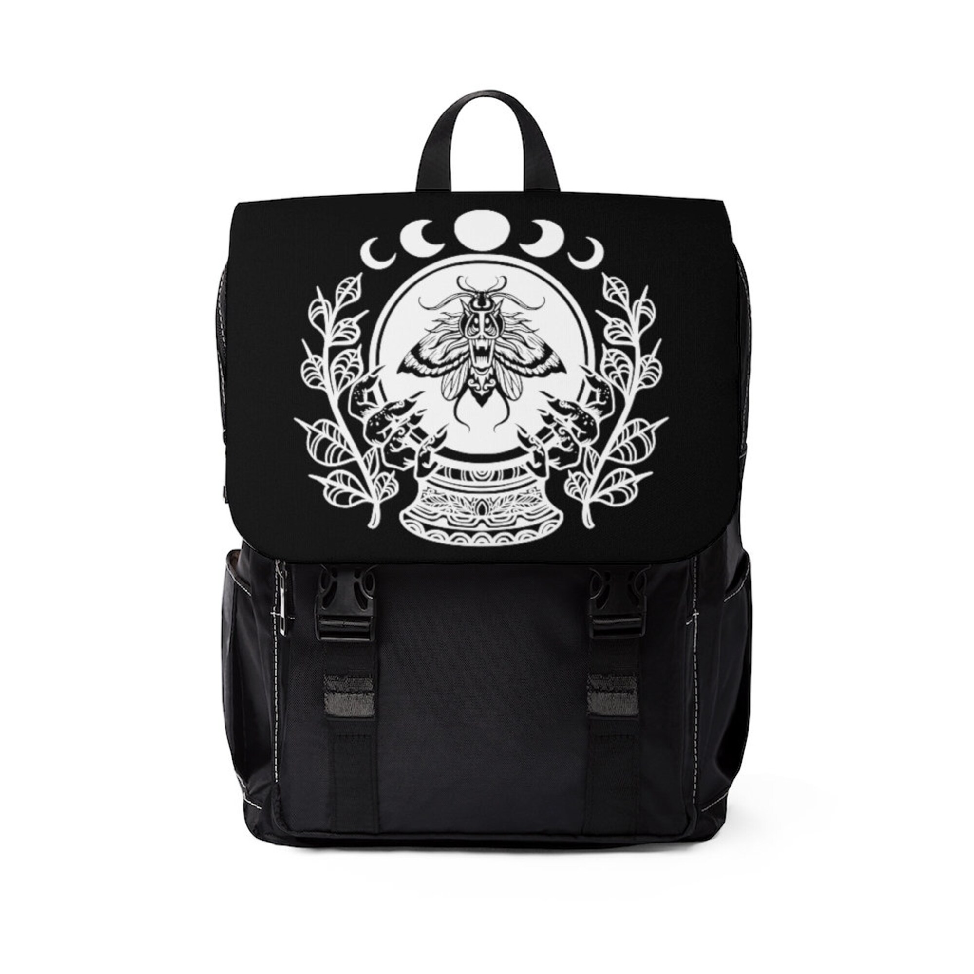 Discover Lunar Cycles Death Moth Goth Crystal Ball Occult Butterfly Wiccan Wicca Witchy Gothic Unisex Casual Shoulder Backpack