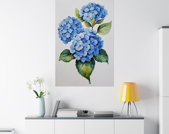Impressão de hortênsia azul aquarela hortênsia arte sem moldura impressão-colorido hortênsia decoração de arte de parede botânica pintura de arte presente