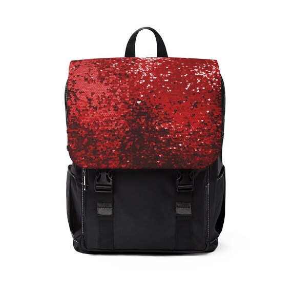 Red (print) Unisex Casual Backpack | Glitz Luxury Glitter  display picture 3