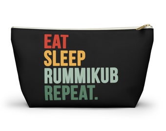 Eat Sleep Rummikub Repeat (Black) Tile Bag | Storage Bag for Rummikub Tiles and Trays (up to 12 inches) | Rummikub Travel Bag