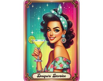 Daiquiri Tarot Card Pin Up Girl Cocktail Matte Canvas - Funny Vintage Alcohol Drinking Sarcastic Illustration Wall Art Gifts