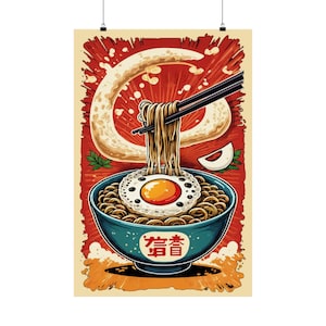 Retro Ramen Bowl Japan Japanese Food Noodles Premium Matte Vertical Posters