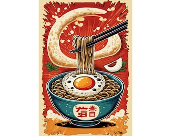 Retro Ramen Bowl Japan Japanese Food Noodles Premium Matte Vertical Posters