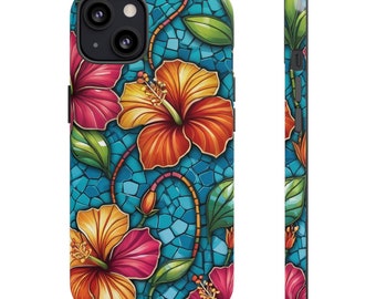 Hibiscus Phone Case Protective Cover for iPhone 13s & 12s - Cute Preppy Beach Girly Summer Tropical Floral Flower Hawaiian Gift For Her